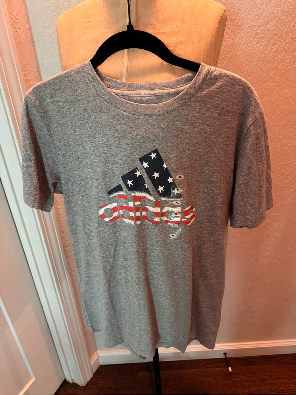 adidas Gray Kids Regular Fit Short Sleeve Tee with American Flag Logo